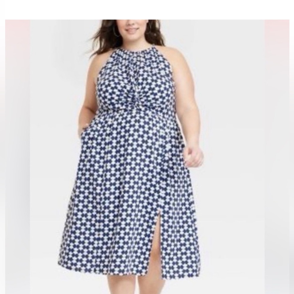 Ava & Viv Blue and White Halter Dress, size 2X